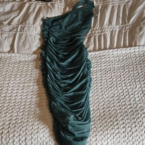 Zara One Shoulder Ruched Teal Dress